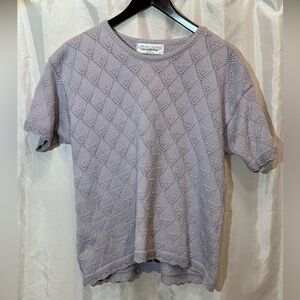 90s Vintage Chelsea Gardens Lavender Knit Top Scalloped Hem M USA Made